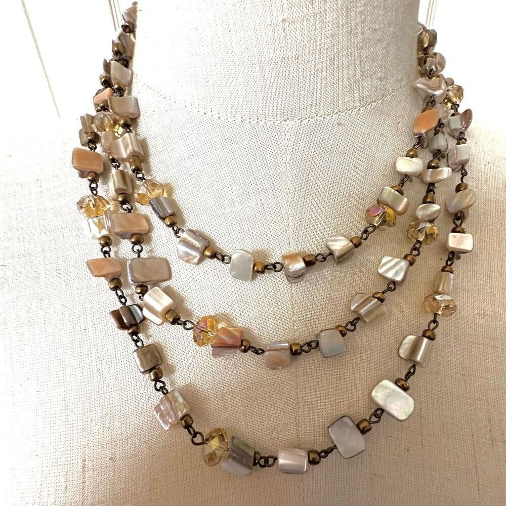 Abalone Crystal long beaded necklace